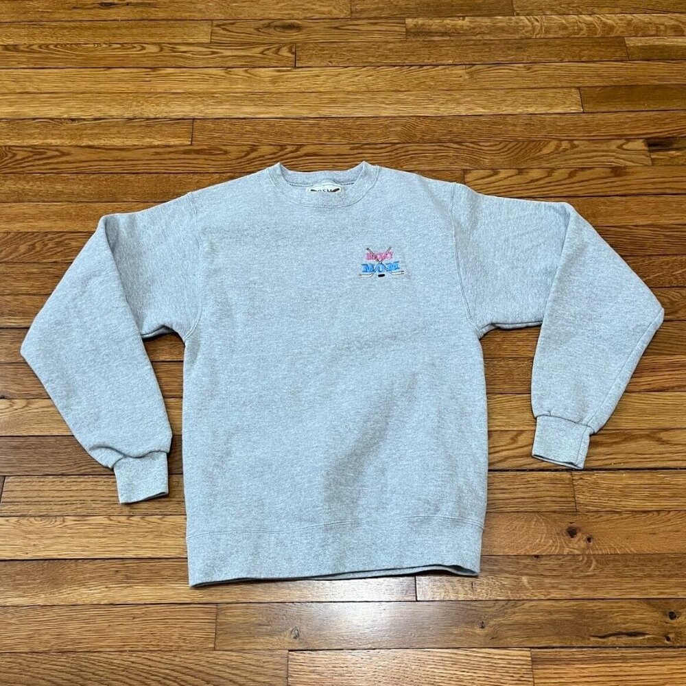 Vintage Oarsman Womens Sweatshirt Size Small Gray "Hockey Mom" Embroidered Logo